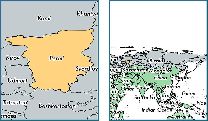 Location of administrative territory of Perm Krai on a map