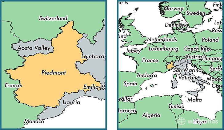 Location of region of Piedmont on a map