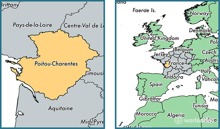 Location of metropolitan region of Poitou-Charentes on a map