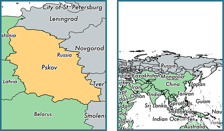 Location of administrative region of Pskov Oblast on a map