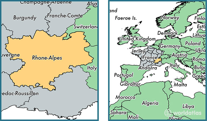 Location of metropolitan region of Rhone-Alpes on a map