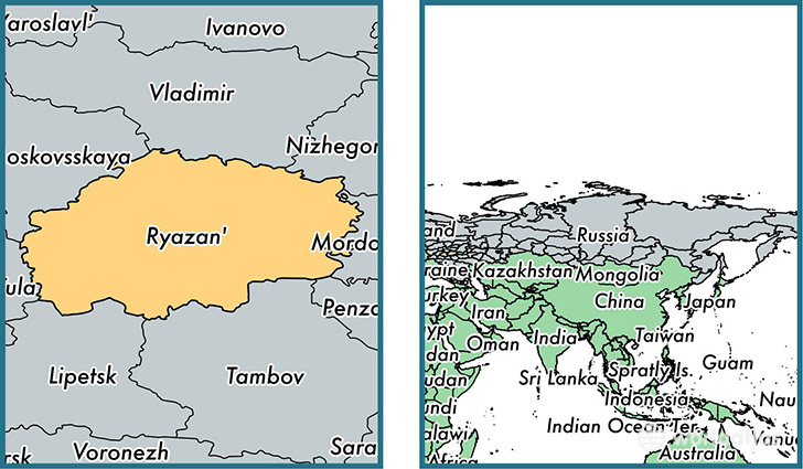 Location of administrative region of Ryazan Oblast on a map