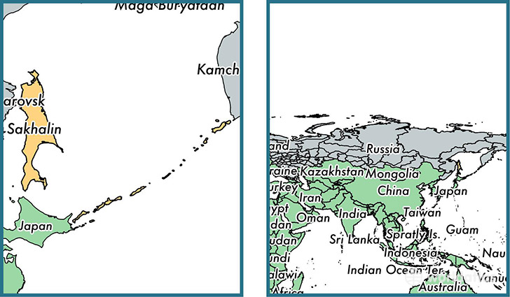 Location of administrative region of Sakhalin Oblast on a map