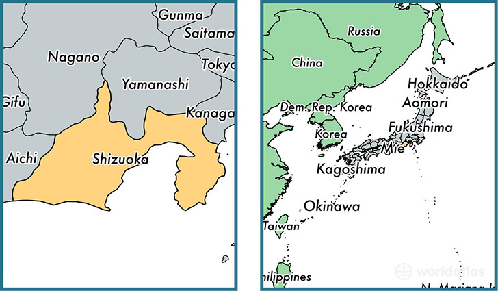 Location of prefecture of Shizuoka on a map