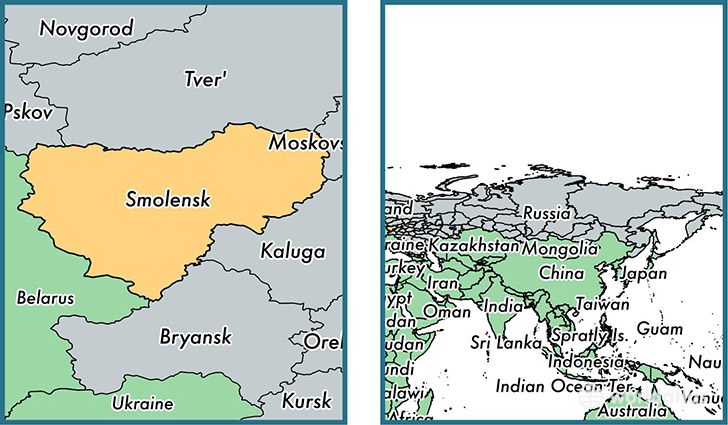 Location of administrative region of Smolensk Oblast on a map