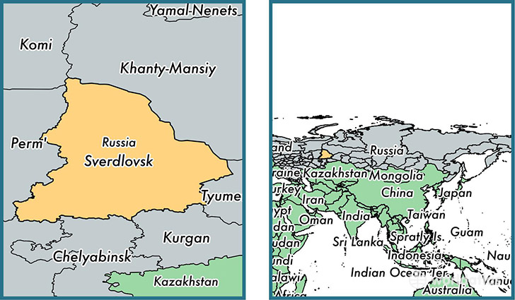Location of administrative region of Sverdlovsk Oblast on a map