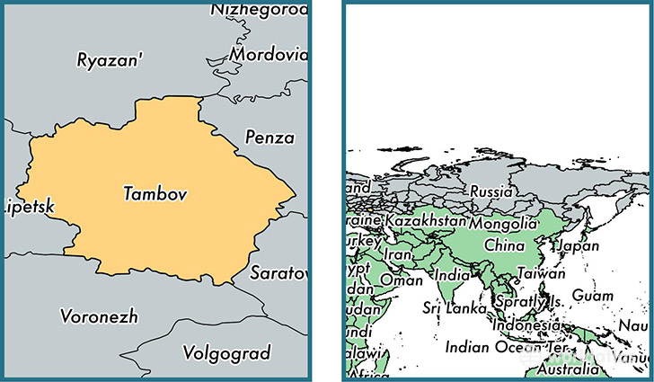 Location of administrative region of Tambov Oblast on a map