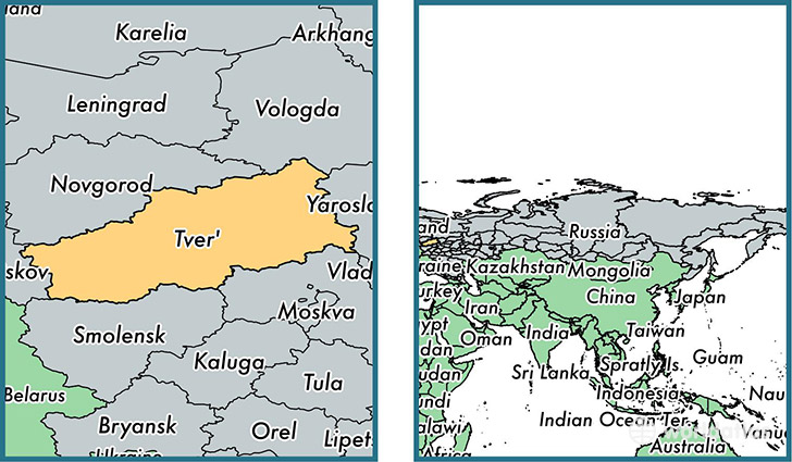Location of administrative region of Tver Oblast on a map