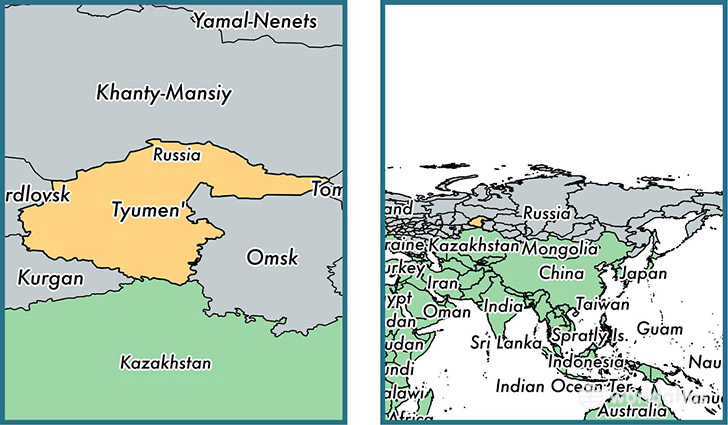 Location of administrative region of Tyumen Oblast on a map