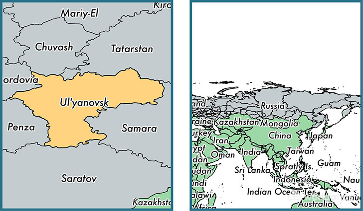 Location of administrative region of Ulyanovsk Oblast on a map