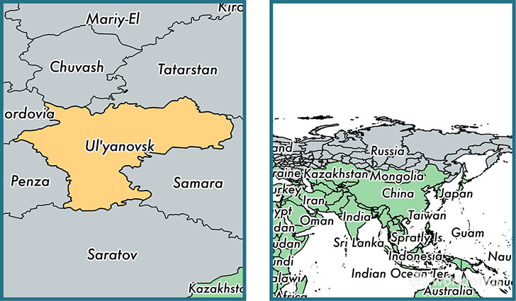 Location of administrative region of Ulyanovsk Oblast on a map