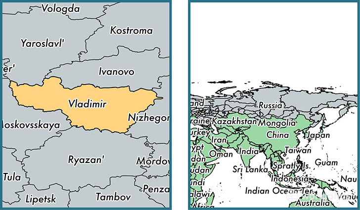 Location of administrative region of Vladimir Oblast on a map