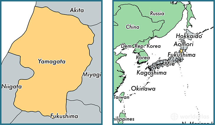 Location of prefecture of Yamagata on a map