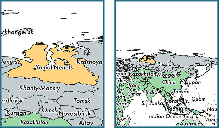 Location of autonomous district of Yamalo-Nenets Autonomous Okrug on a map