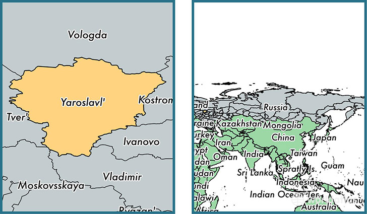 Location of administrative region of Yaroslavl Oblast on a map