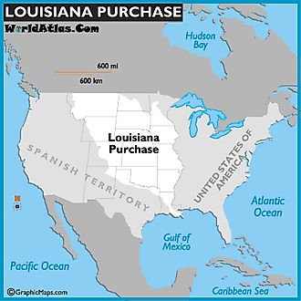 Map of North America outlining the Louisiana Purchase