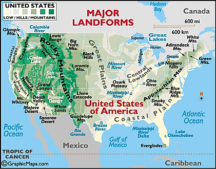 US Landform Map for Kids