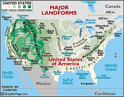 US Landform Map for Kids