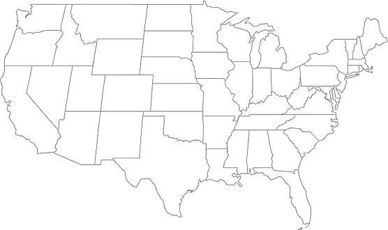 Outline map of the continental US with state borders