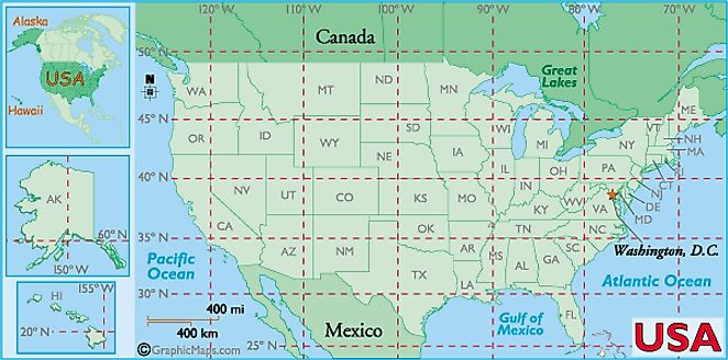 Map of the United States overlaid with the Latitude and Longitude Grid