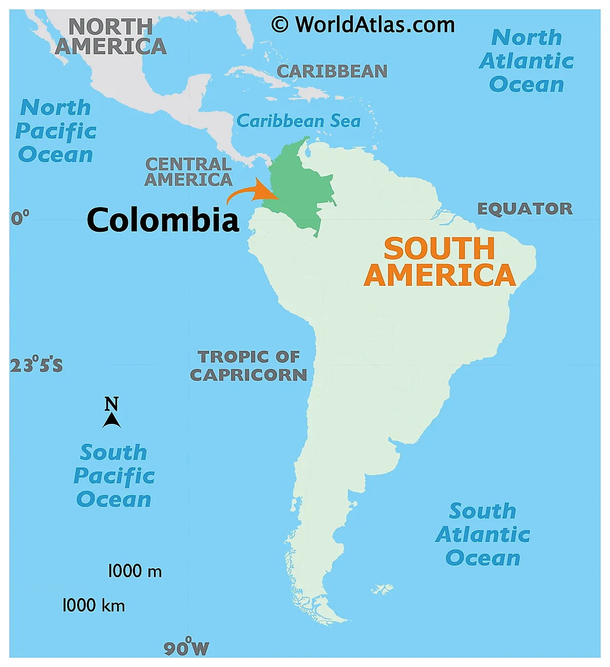 Colombia on world map
