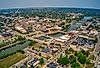 Aerial View of Downtown Janesville, Wisconsin during summer.