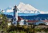 Mount Baker and lighthouse in Port Townsend, Washington