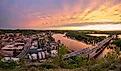 A Fisheye View of a Dramatic Spring Sunset over the Mississippi River and Rural Red Wing, Minnesota.
