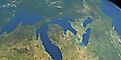 Great lakes in America in planet Earth, aerial view from outer space, 3d rendering
