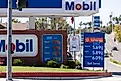 A Mobil gas station in Yorba Linda, California displays gas prices. Editorial credit: Matt Gush / Shutterstock.com