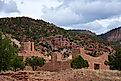 The archaeological remains of a native american guisewa pueblo and spanish colonial mission at Jemez Historic Site in Jemez Springs, New Mexico.