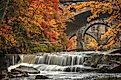 Berea Falls during peak fall colors in Berea, Ohio.