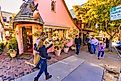 Shopping on Main Street of Carmel, United States, with luxurious expensive boutiques all around. Editorial credit: oliverdelahaye / Shutterstock.com