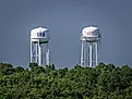 the city of St. Clair, MO must have sense of humor to label their twin water towers. Credit: Dave Adams Images/Shutterstock.com