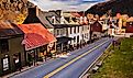 Historic buildings and shops on High Street in Harper's Ferry, West Virginia.