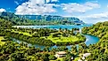The Hanalei River meeting the Hanalei Bay in Hawaii.
