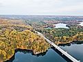 Aerial view of the Loch Raven Reservoir near Parkville, Maryland.