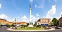 The Steuben County Soldiers Monument in downtown Angola, Indiana. Image credit: Roberto Galan / Shutterstock.com.