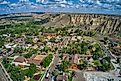 Aerial view of Medora, North Dakota outside of Theodore Roosevelt National Park.