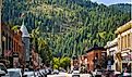 Main street with it's turn of the century brick buildings in the historic mining town of Wallace, Idaho.