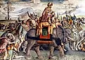 Hannibal Crossing the Alps; detail from a fresco by Jacopo Ripanda, ca 1510, Palazzo dei Conservatori (Capitoline Museum), Rome