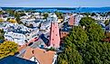 Portland Observatory aerial view at 138 Congress Street on Munjoy Hill in Portland, Maine ME, USA.