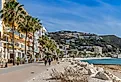 Panorama of the seaside boulevard with bars and restaurants in Javea, Spain. Image Credit: Marc Venema via Shutterstock.com
