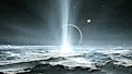 The huge geysers on Jupiter's icy moon Europa. 3d illustration