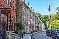 Historic row homes with shops on Race St. in Jim Thorpe, Pennsylvania, USA. Editorial credit: Andrew F. Kazmierski / Shutterstock.com