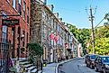 Historic row homes with shops on Race St. in Jim Thorpe, Pennsylvania, USA. Editorial credit: Andrew F. Kazmierski / Shutterstock.com