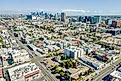 Aerial View of LA Koreatown with Oxford Ave Central and LA Western Ave in Los Angeles County. 