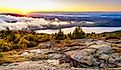 View of Acadia National Park from the top of Cadillac Mountain, Maine.