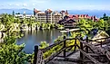 Scenic View of Mohonk Mountain House and Lake in New Paltz, New York.