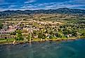 Aerial view of Garden City, Utah, on the shore of Bear Lake.